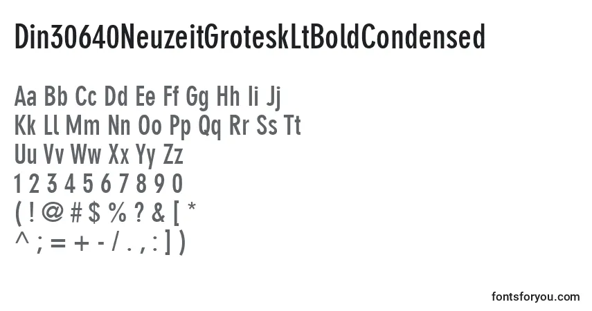A fonte Din30640NeuzeitGroteskLtBoldCondensed – alfabeto, números, caracteres especiais