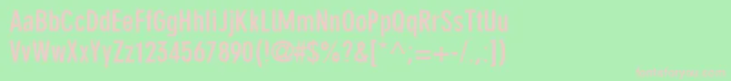 Din30640NeuzeitGroteskLtBoldCondensed-fontti – vaaleanpunaiset fontit vihreällä taustalla