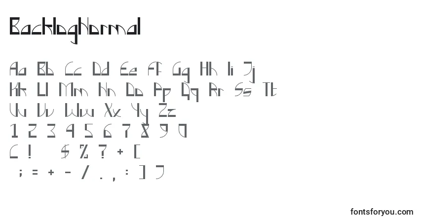 Schriftart BacklogNormal – Alphabet, Zahlen, spezielle Symbole