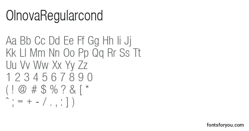 OlnovaRegularcond-fontti – aakkoset, numerot, erikoismerkit