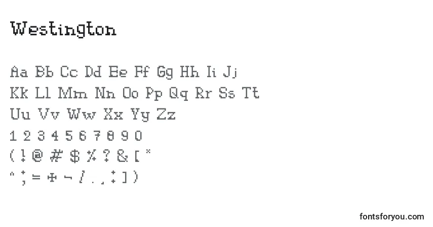 A fonte Westington – alfabeto, números, caracteres especiais
