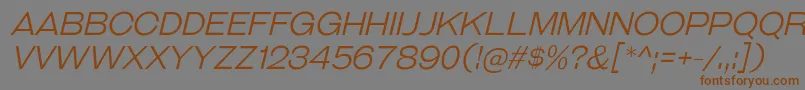 フォントGalderglynnTitlingLtIt – 茶色の文字が灰色の背景にあります。