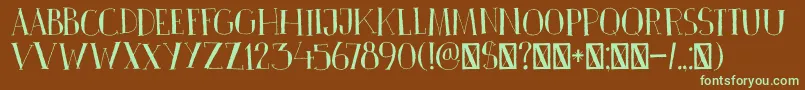 フォントDkPinkus – 緑色の文字が茶色の背景にあります。