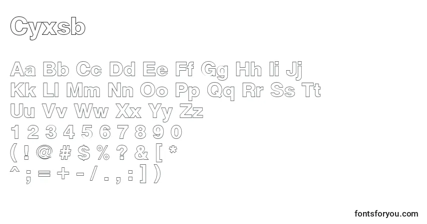A fonte Cyxsb – alfabeto, números, caracteres especiais