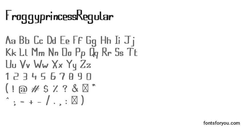 Czcionka FroggyprincessRegular – alfabet, cyfry, specjalne znaki