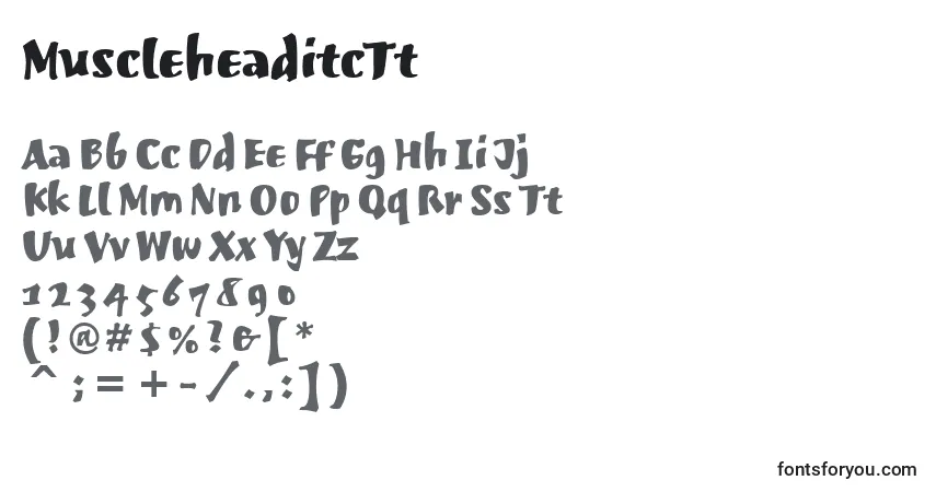 A fonte MuscleheaditcTt – alfabeto, números, caracteres especiais