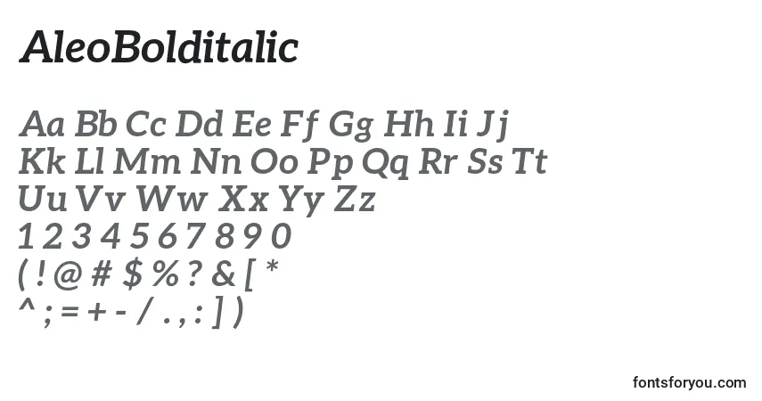 A fonte AleoBolditalic – alfabeto, números, caracteres especiais
