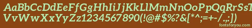 フォントAleoBolditalic – 緑色の文字が茶色の背景にあります。