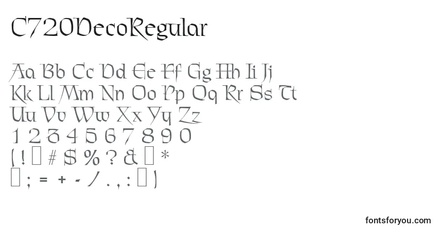 A fonte C720DecoRegular – alfabeto, números, caracteres especiais