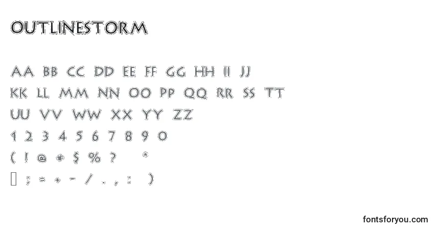 Schriftart Outlinestorm – Alphabet, Zahlen, spezielle Symbole