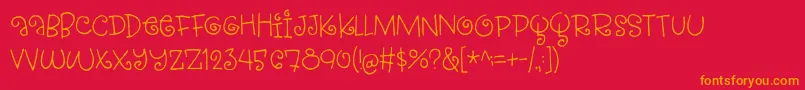 StrawberryGossipDemo-Schriftart – Orangefarbene Schriften auf rotem Hintergrund