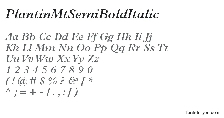 Czcionka PlantinMtSemiBoldItalic – alfabet, cyfry, specjalne znaki