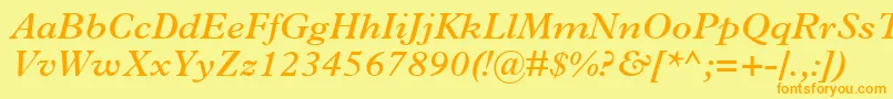 フォントPlantinMtSemiBoldItalic – オレンジの文字が黄色の背景にあります。