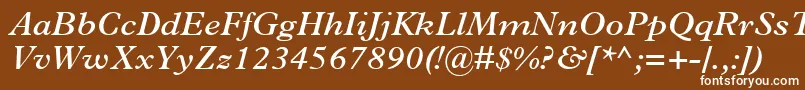 PlantinMtSemiBoldItalic-fontti – valkoiset fontit ruskealla taustalla