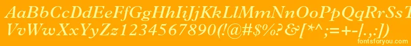 PlantinMtSemiBoldItalic-fontti – keltaiset fontit oranssilla taustalla