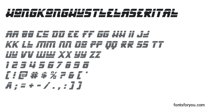 Czcionka Hongkonghustlelaserital – alfabet, cyfry, specjalne znaki