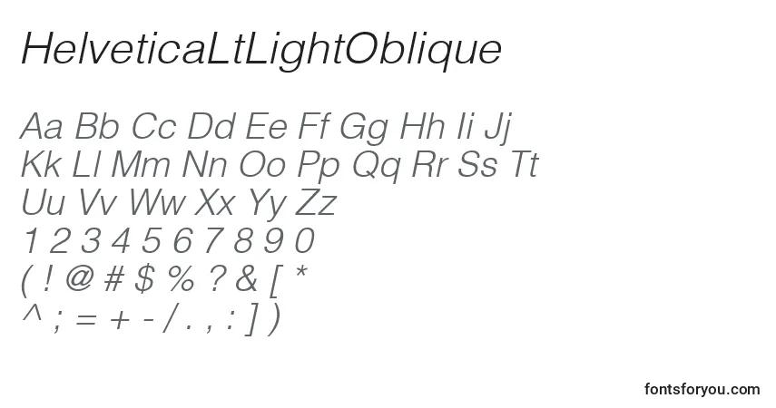 A fonte HelveticaLtLightOblique – alfabeto, números, caracteres especiais