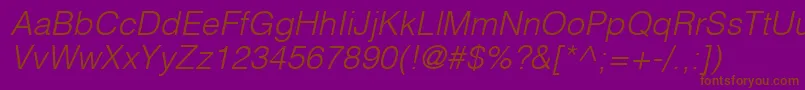 HelveticaLtLightOblique Font – Brown Fonts on Purple Background