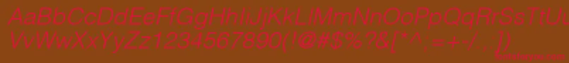 HelveticaLtLightOblique Font – Red Fonts on Brown Background