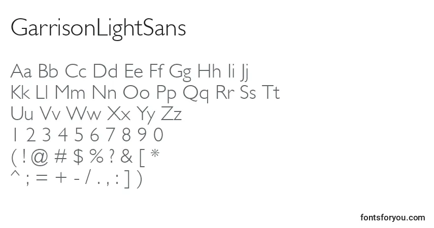 Schriftart GarrisonLightSans – Alphabet, Zahlen, spezielle Symbole