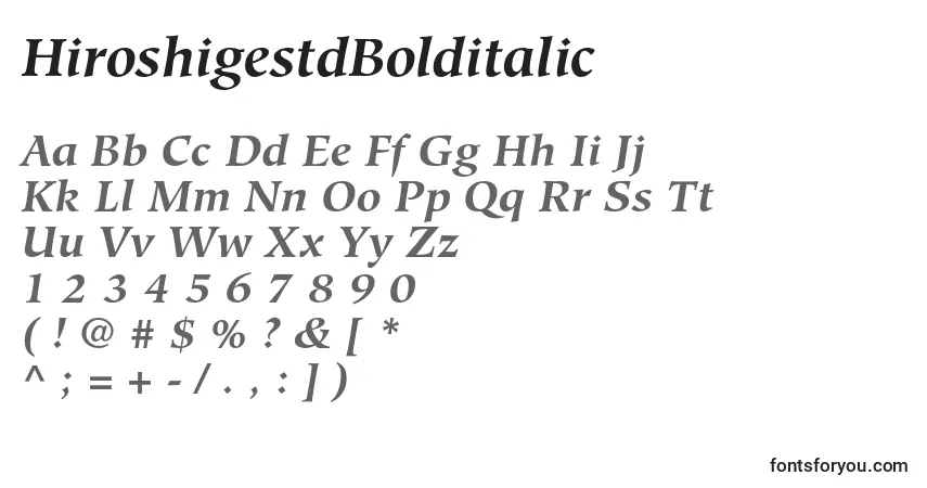A fonte HiroshigestdBolditalic – alfabeto, números, caracteres especiais