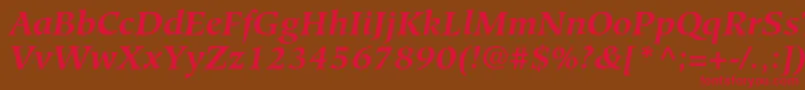 フォントHiroshigestdBolditalic – 赤い文字が茶色の背景にあります。