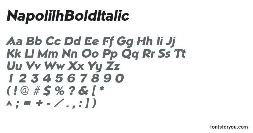 Шрифт NapolilhBoldItalic – алфавит, цифры, специальные символы
