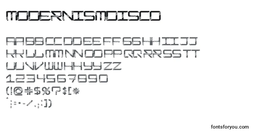 A fonte ModernismDisco – alfabeto, números, caracteres especiais