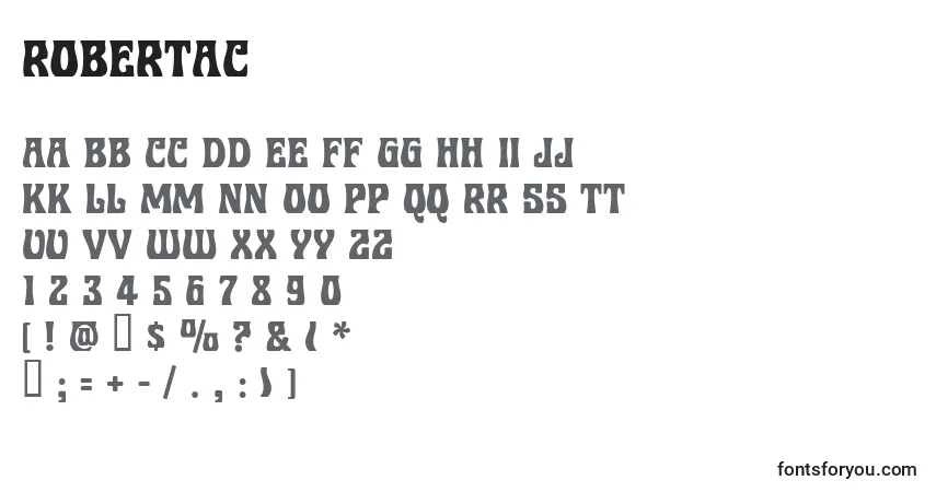A fonte Robertac – alfabeto, números, caracteres especiais
