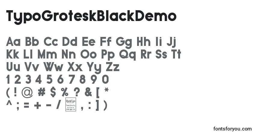 Schriftart TypoGroteskBlackDemo – Alphabet, Zahlen, spezielle Symbole
