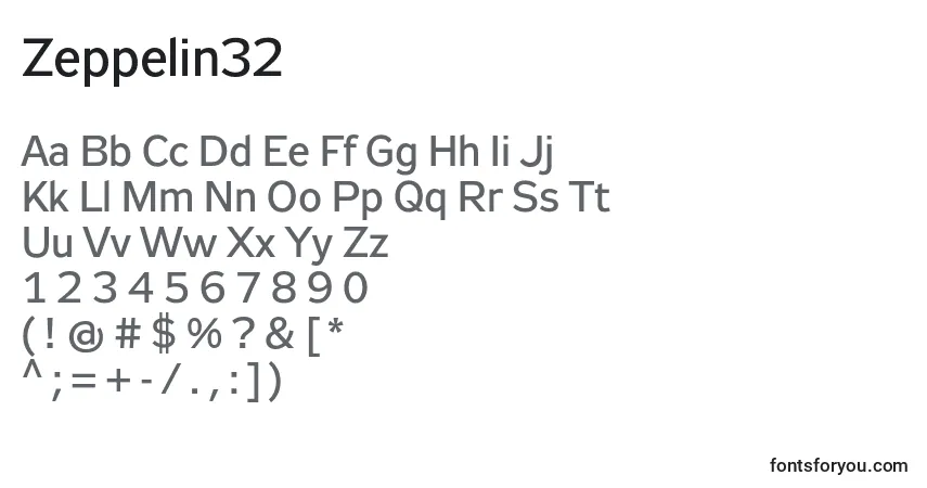Zeppelin32-fontti – aakkoset, numerot, erikoismerkit