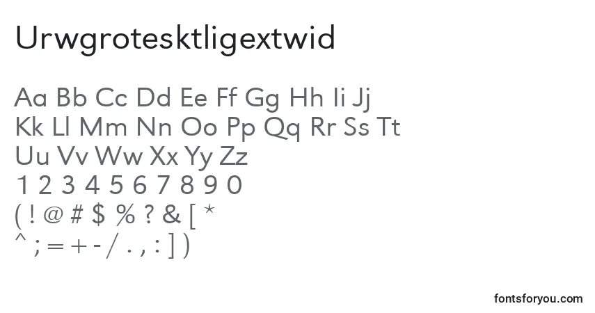 A fonte Urwgrotesktligextwid – alfabeto, números, caracteres especiais