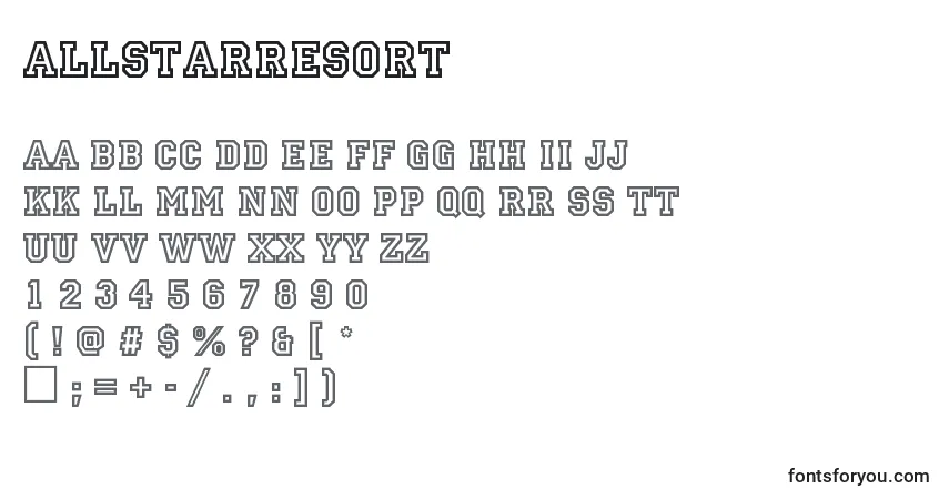 A fonte AllStarResort – alfabeto, números, caracteres especiais