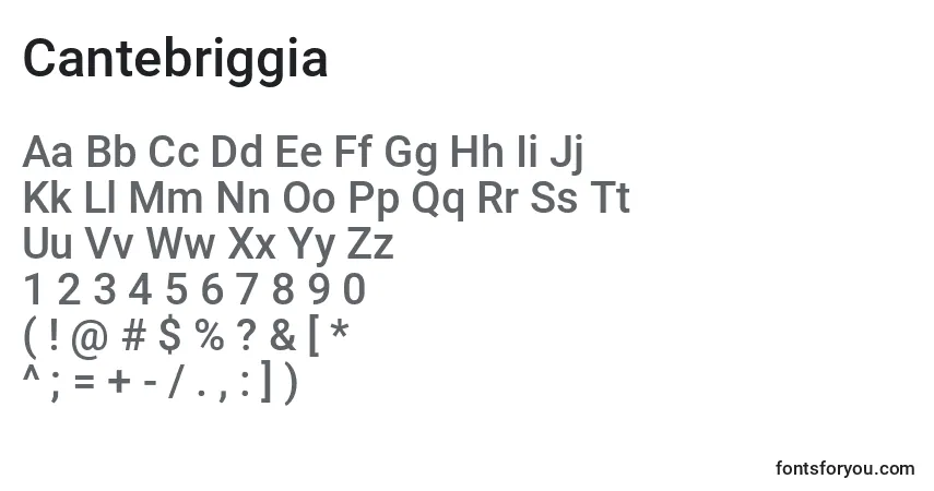 Czcionka Cantebriggia – alfabet, cyfry, specjalne znaki