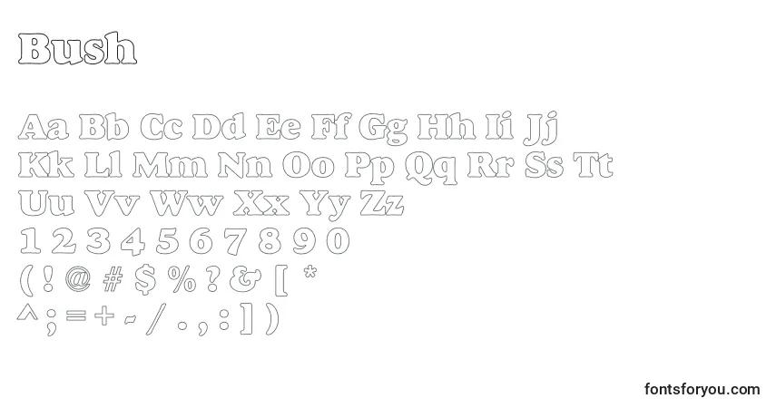 Czcionka Bush – alfabet, cyfry, specjalne znaki