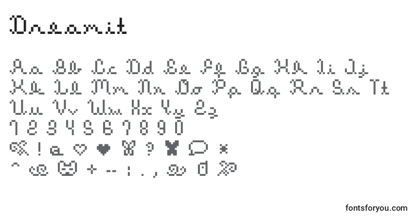 Czcionka Dreamit – alfabet, cyfry, specjalne znaki
