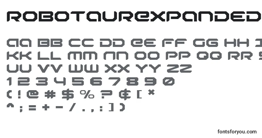Czcionka RobotaurExpanded – alfabet, cyfry, specjalne znaki