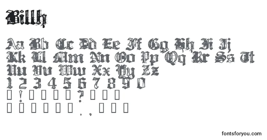 A fonte Billh – alfabeto, números, caracteres especiais