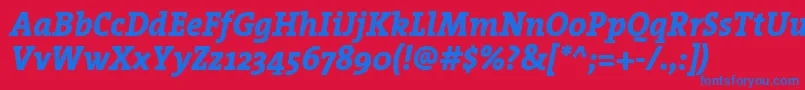TheserifextraboldItalic-Schriftart – Blaue Schriften auf rotem Hintergrund