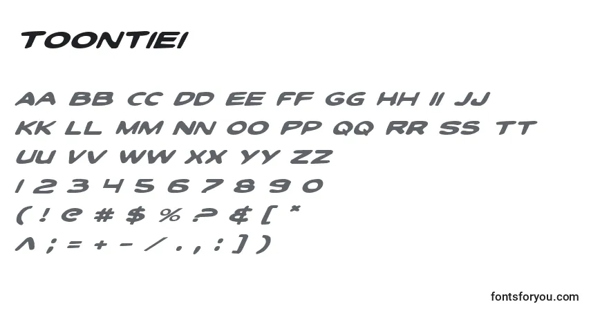 Schriftart Toontiei – Alphabet, Zahlen, spezielle Symbole