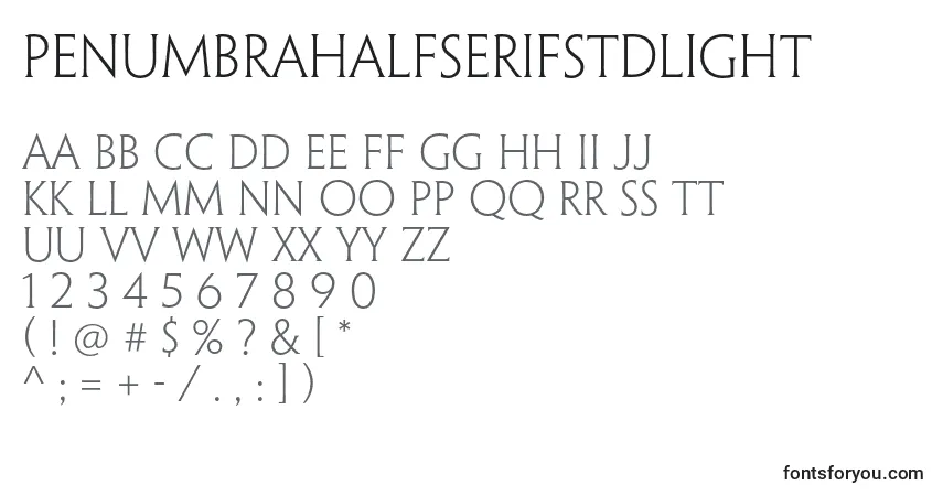 A fonte PenumbrahalfserifstdLight – alfabeto, números, caracteres especiais