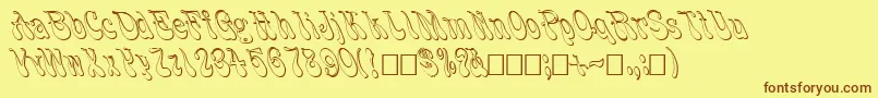 フォントFzJazzy173D – 茶色の文字が黄色の背景にあります。