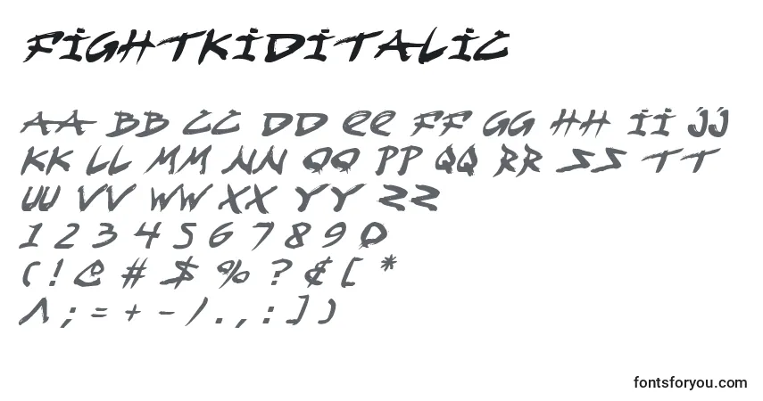 Schriftart FightKidItalic – Alphabet, Zahlen, spezielle Symbole