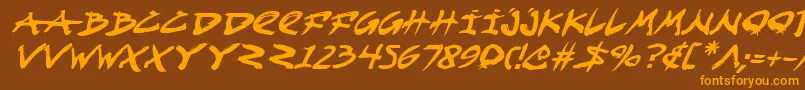 フォントFightKidItalic – オレンジ色の文字が茶色の背景にあります。