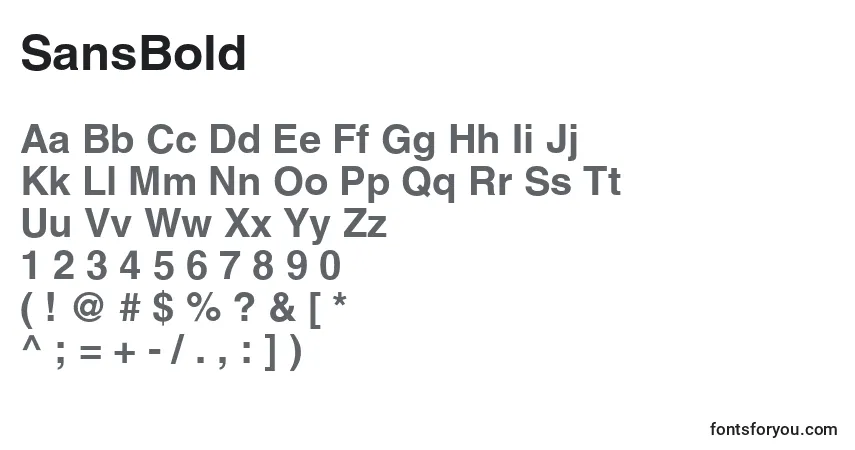 A fonte SansBold – alfabeto, números, caracteres especiais