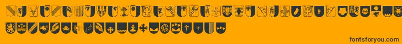 Wappen-Schriftart – Schwarze Schriften auf orangefarbenem Hintergrund