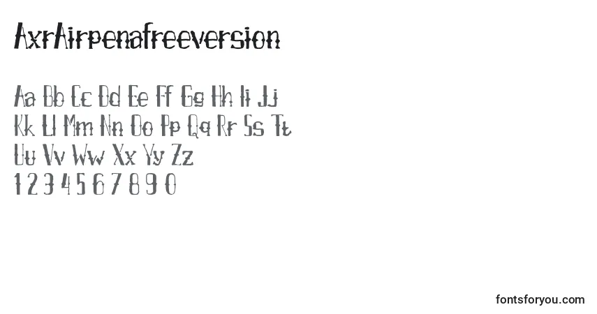 A fonte AxrAirpenafreeversion – alfabeto, números, caracteres especiais