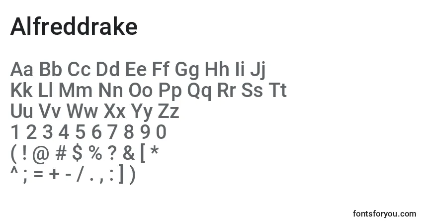 Schriftart Alfreddrake – Alphabet, Zahlen, spezielle Symbole
