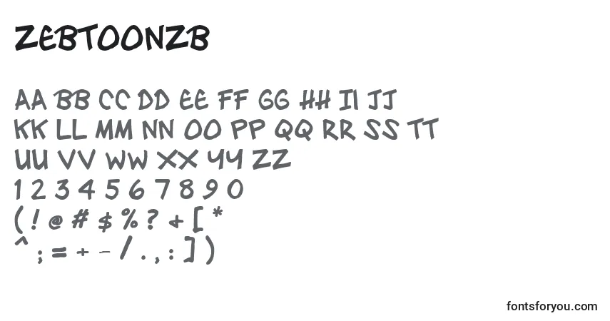 A fonte ZebtoonzB – alfabeto, números, caracteres especiais