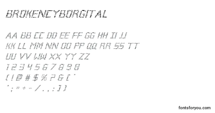 Brokencyborgital Font – alphabet, numbers, special characters